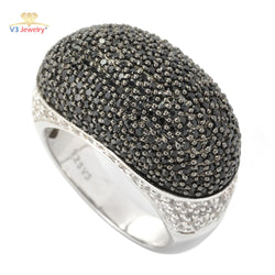 V3 Jewelry Black Spinel & White Topaz Dome Ring