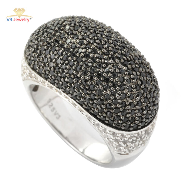 V3 Jewelry Black Spinel & White Topaz Dome Ring