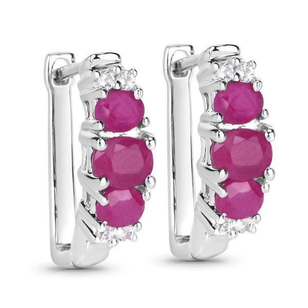 1.66 Carat Genuine Ruby and White Topaz .925 Sterling Silver Earrings