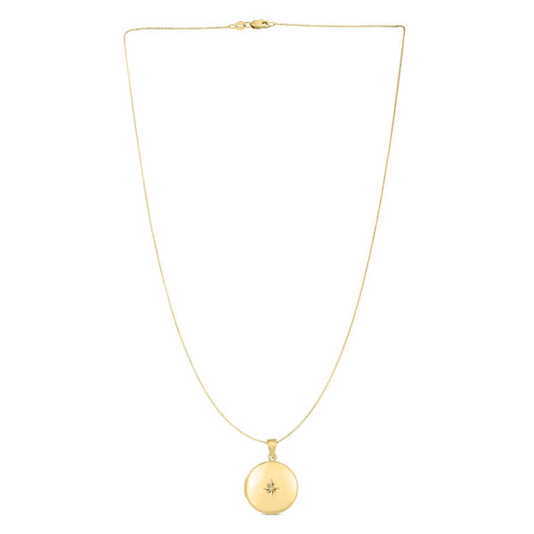 14k Yellow Gold Round North Star Locket Necklace