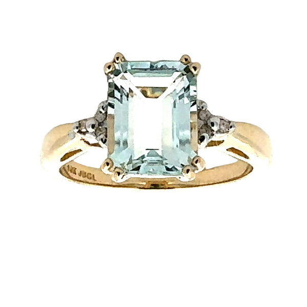 Genuine 1.94ct Aquamarine Diamond Ring 10KT Yellow Gold