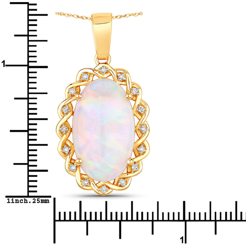 8.02 Carat Genuine Ethiopian Opal and White Diamond 14K Yellow Gold Pendant