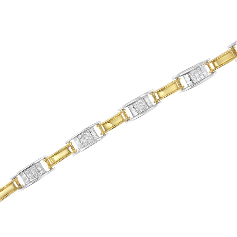 14K Two-Tone Gold 1.00 Cttw Princess-Cut Diamond Chain Link 7" Bracelet (H-I Color, SI1-SI2 Clarity)