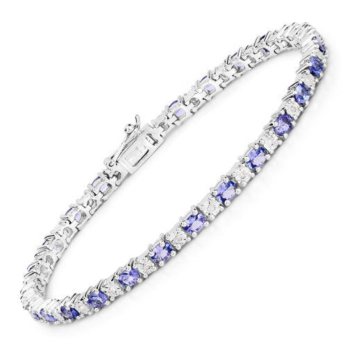 4.42 Carat Genuine Tanzanite and White Diamond .925 Sterling Silver Bracelet