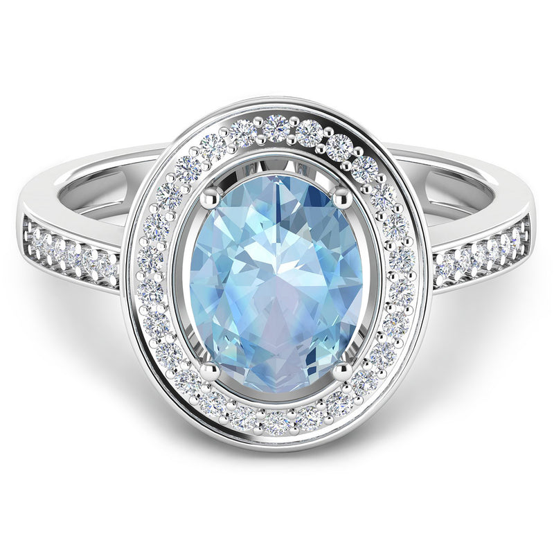 1.63 Carat Genuine Aquamarine and White Diamond 14K White Gold Ring