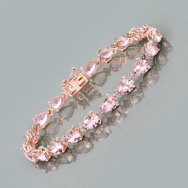 11.21 Carat Genuine Morganite and White Diamond 14K Rose Gold Bracelet