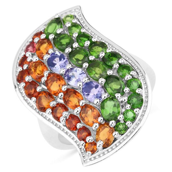 4.18 Carat Genuine Multi Stones .925 Sterling Silver Ring