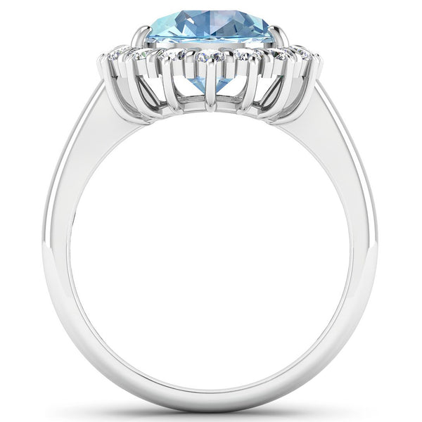 2.78 Carat Genuine Aquamarine and White Diamond 14K White Gold Ring