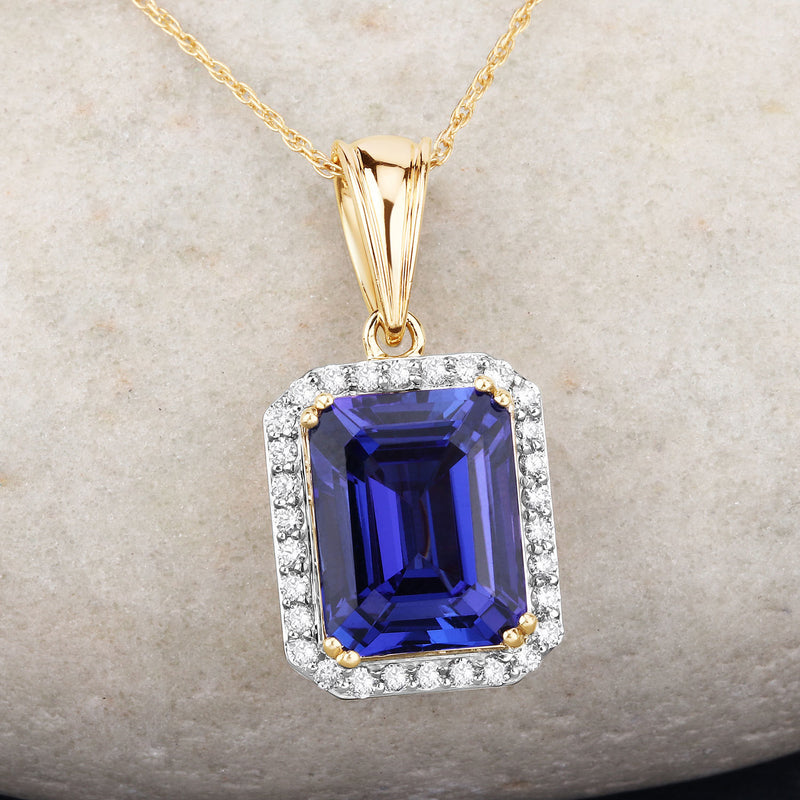 5.86 Carat Genuine Tanzanite and White Diamond 18K Yellow Gold Pendant