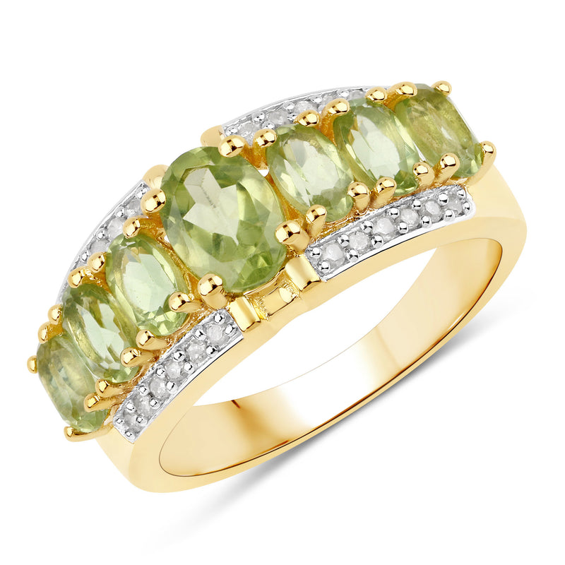 2.34 Carat Genuine Peridot and White Diamond .925 Sterling Silver Ring