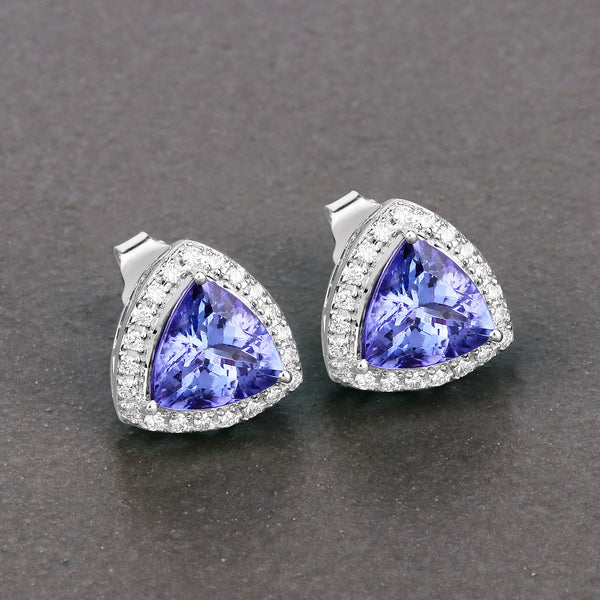 3.82 Carat Genuine Tanzanite and White Diamond 14K White Gold Earrings