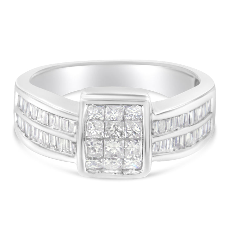 14K White Gold 1ct Diamond Square Cluster Ring (H-I SI1-SI2)