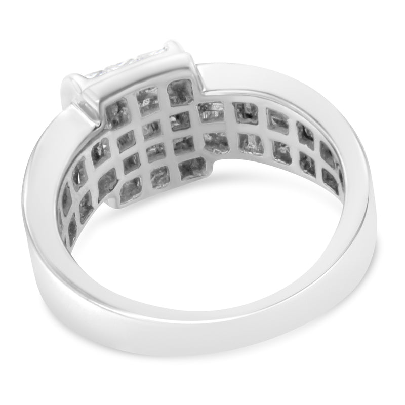 14K White Gold 1ct Diamond Square Cluster Ring (H-I SI1-SI2)