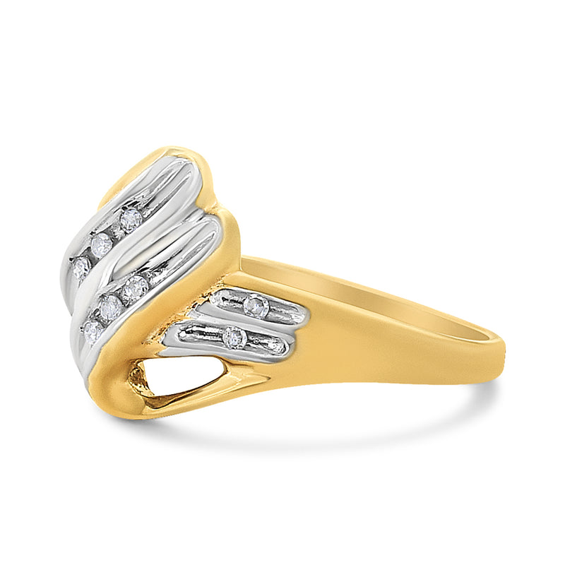 10K Yellow and White Gold 1/15 Cttw Round-Cut Diamond Bypass Ring (I2 Color I-J Clarity) - Size 7