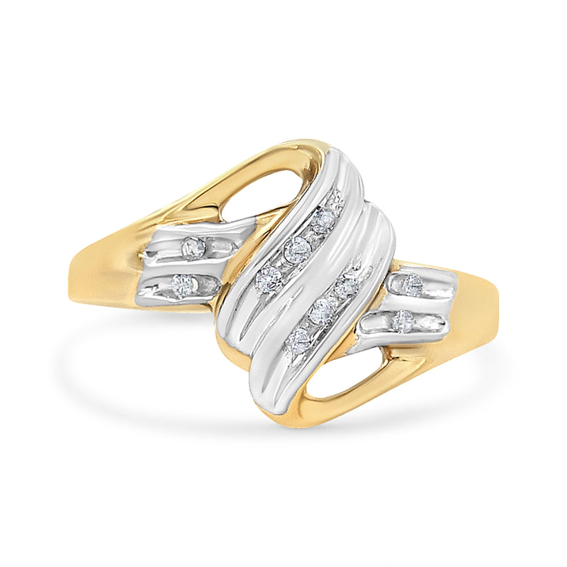 10K Yellow and White Gold 1/15 Cttw Round-Cut Diamond Bypass Ring (I2 Color I-J Clarity) - Size 7