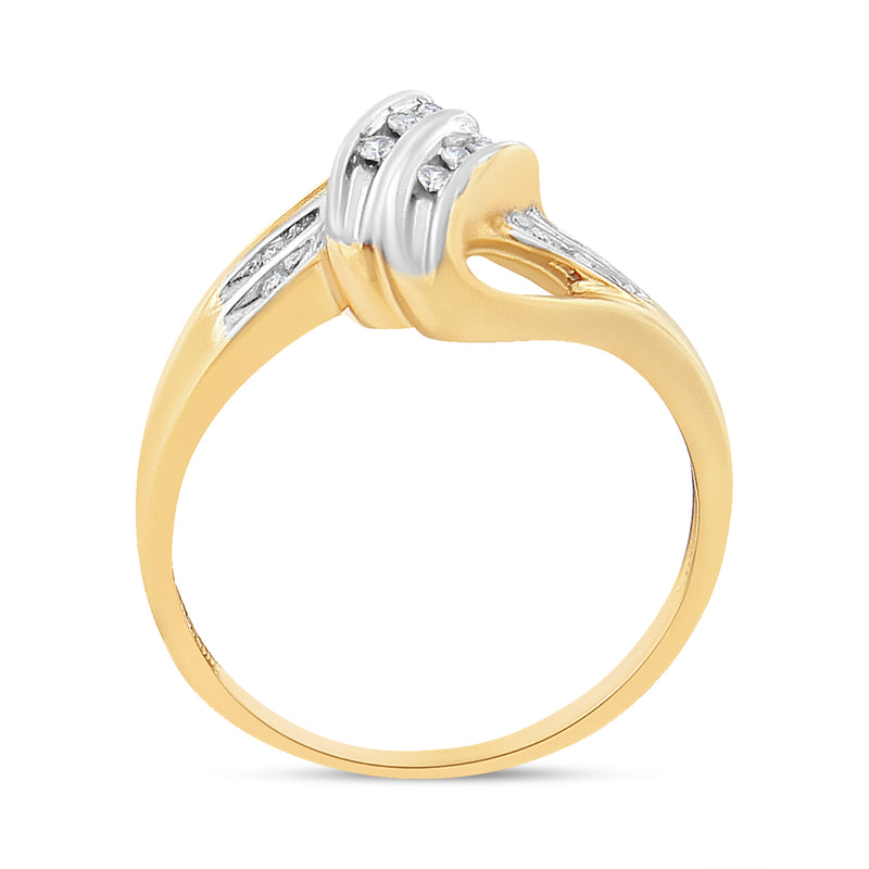 10K Yellow and White Gold 1/15 Cttw Round-Cut Diamond Bypass Ring (I2 Color I-J Clarity) - Size 7