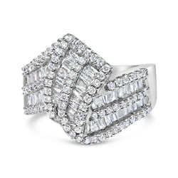 10k White Gold 1 1/2ct TDW Round and Baguette-cut Diamond Ring (H-I I1-I2)