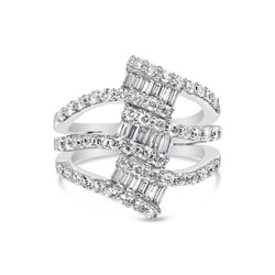 18K White Gold 1 3/4 Cttw Round and Baguette-Cut Diamond Cocktail Ring (H-I Color SI2-I1 Clarity)