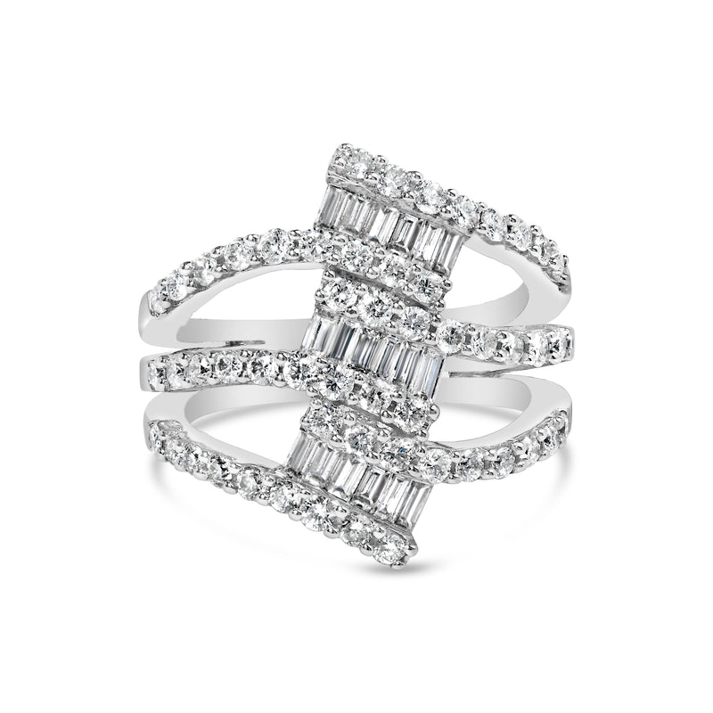 18K White Gold 1 3/4 Cttw Round and Baguette-Cut Diamond Cocktail Ring (H-I Color SI2-I1 Clarity)