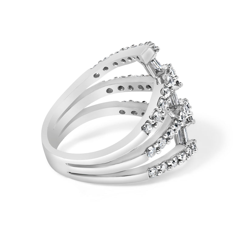 18K White Gold 1 3/4 Cttw Round and Baguette-Cut Diamond Cocktail Ring (H-I Color SI2-I1 Clarity)