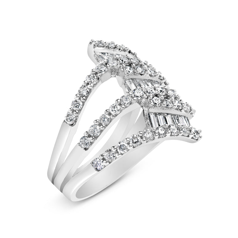 18K White Gold 1 3/4 Cttw Round and Baguette-Cut Diamond Cocktail Ring (H-I Color SI2-I1 Clarity)