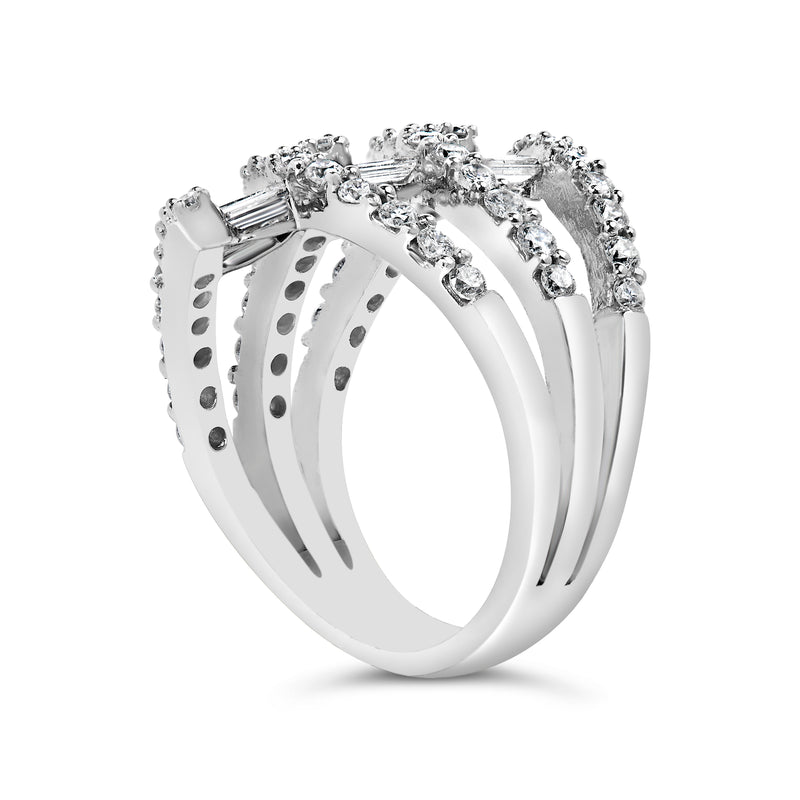 18K White Gold 1 3/4 Cttw Round and Baguette-Cut Diamond Cocktail Ring (H-I Color SI2-I1 Clarity)