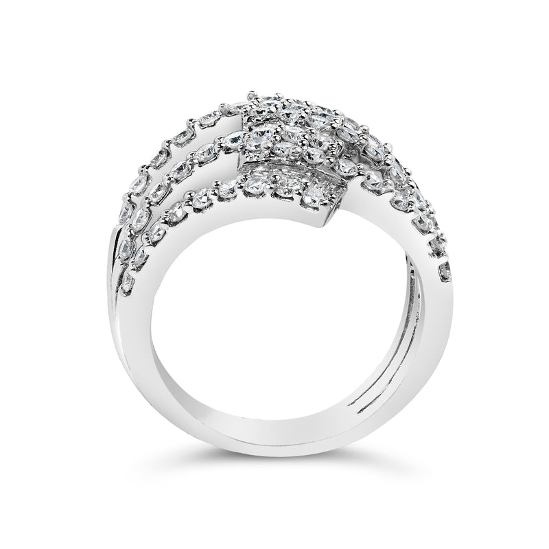 18K White Gold 1 3/4 Cttw Round and Baguette-Cut Diamond Cocktail Ring (H-I Color SI2-I1 Clarity)