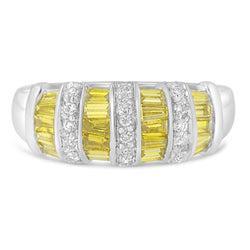 14k White Gold 1 1/4ct TDW Treated Yellow Baguette and Round Diamond Modern Ring Band(H-I SI2-I1)