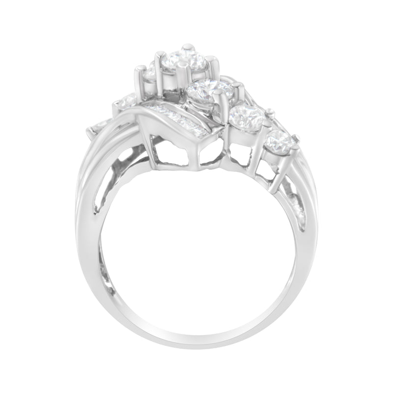 14kt White Gold 2 ct TDW Diamond Crossover Cocktail Ring (H-II1-I2)