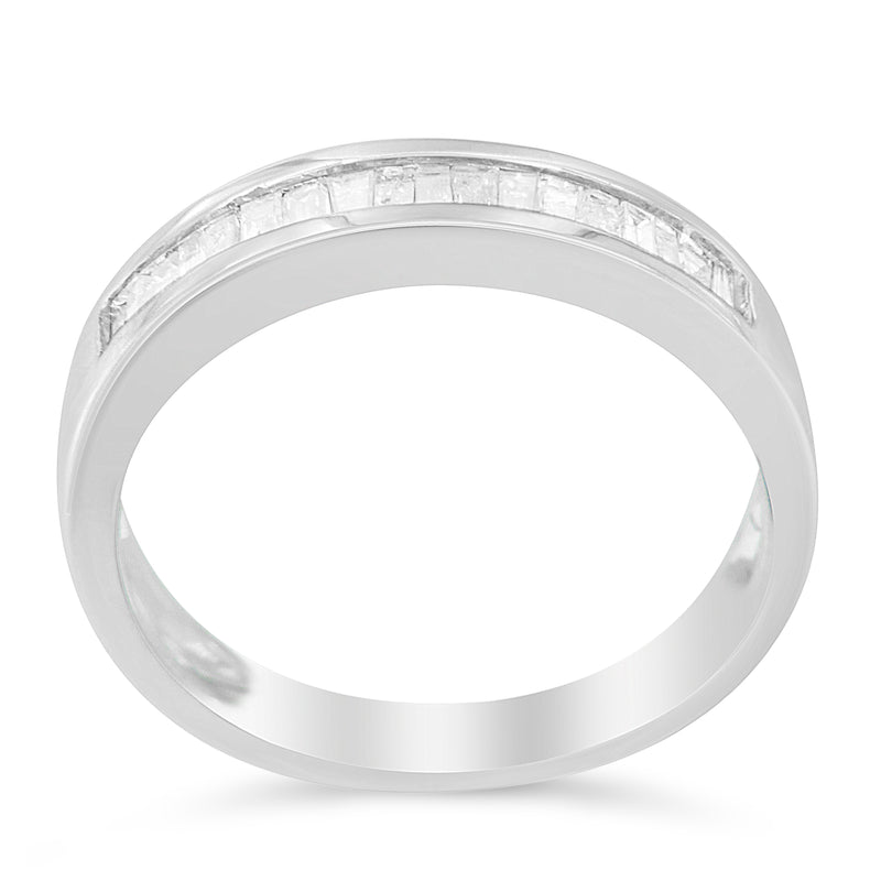 .925 Sterling Silver 1/3 Cttw Baguette Cut Diamond Channel Set Stackable Wedding Ring (H-I Color, I1-I2 Clarity) - Size 6-3/4