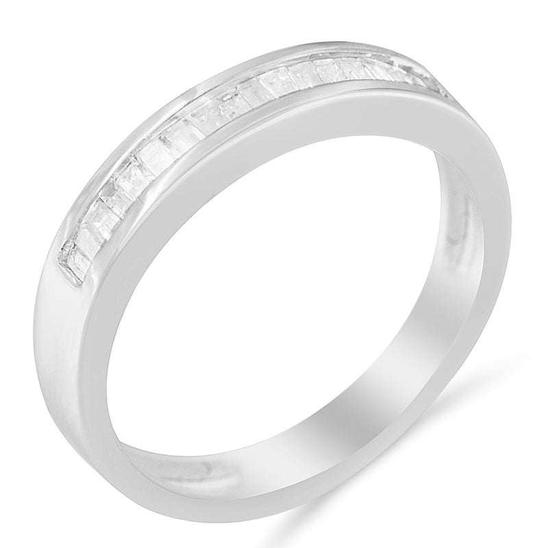 .925 Sterling Silver 1/3 Cttw Baguette Cut Diamond Channel Set Stackable Wedding Ring (H-I Color, I1-I2 Clarity) - Size 6-3/4