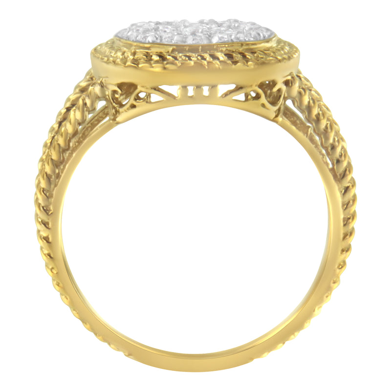 10K Yellow Gold Plated .925 Sterling Silver 1/2 Cttw Diamond Square Cushion Cluster Split Shank Cocktail Ring (J-K Color, I2-I3 Clarity) - Size 7