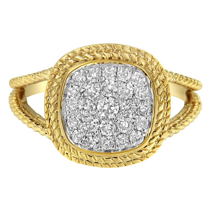 10K Yellow Gold Plated .925 Sterling Silver 1/2 Cttw Diamond Square Cushion Cluster Split Shank Cocktail Ring (J-K Color, I2-I3 Clarity) - Size 7