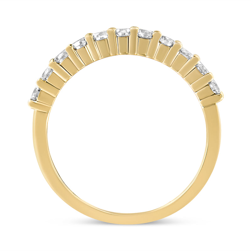 14K Yellow Gold Plated .925 Sterling Silver 1/2 cttw Shared Prong Set Brilliant Round-Cut Diamond 11 Stone Band Ring (I-J Color, SI1-SI2 Clarity) - Size 7