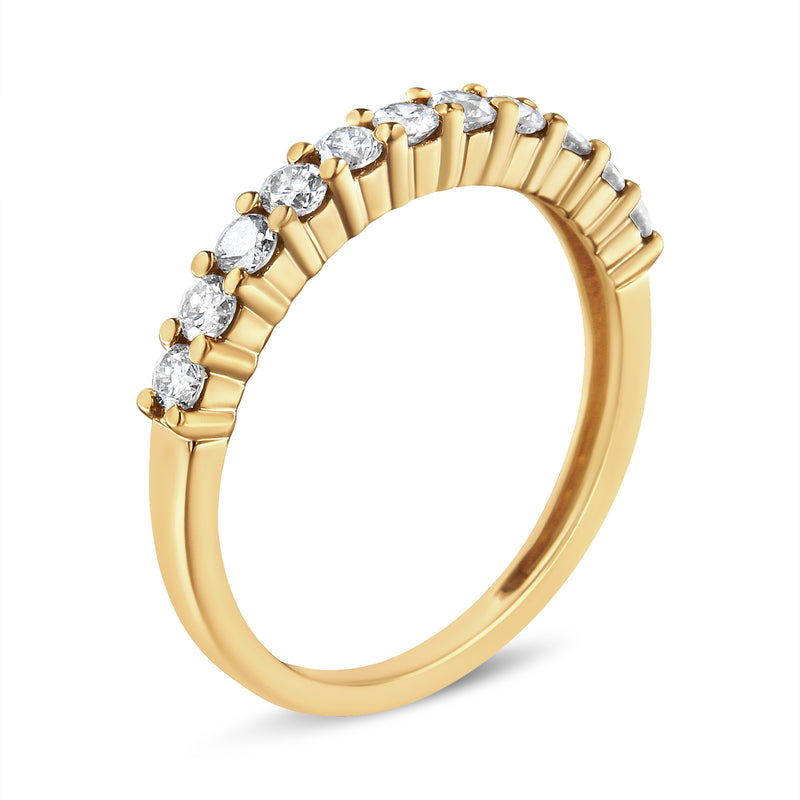 14K Yellow Gold Plated .925 Sterling Silver 1/2 cttw Shared Prong Set Brilliant Round-Cut Diamond 11 Stone Band Ring (I-J Color, I1-I2 Clarity) - Size 7