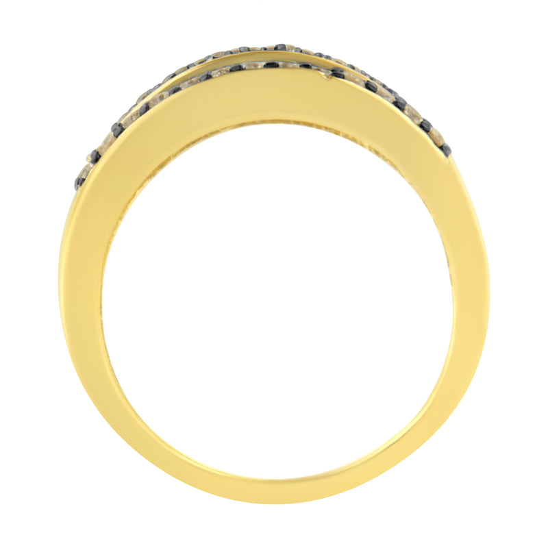 10K Yellow Gold Over .925 Sterling Silver 1 1/2 cttw Black Rhodium Shared-Prong Round-Cut Diamond 5 Row Band Ring (J-K Color, I1-I2 Clarity) - Size 7
