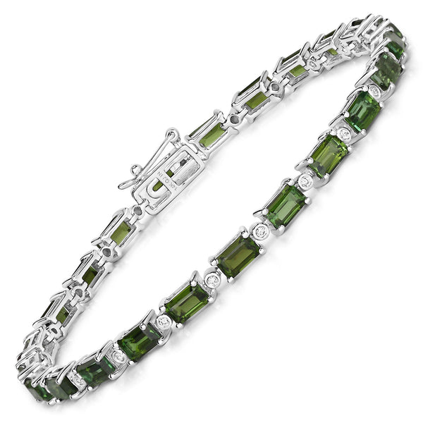 7.51 Carat Genuine Green Tourmaline and White Diamond 14K White Gold Bracelet