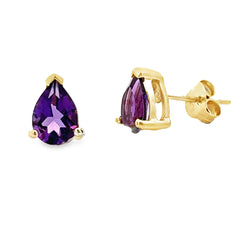 Natural 1.30ct Amethyst Stud Earrings 10KT Yellow Gold