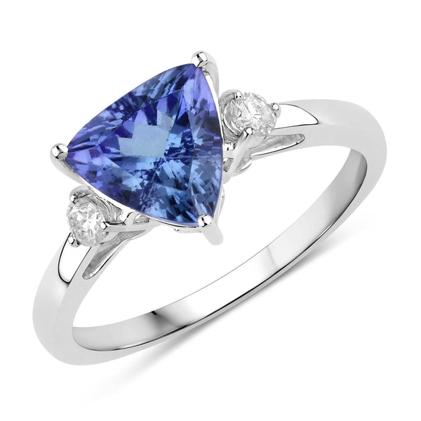 2.23 Carat Genuine Tanzanite and White Diamond 14K White Gold Ring