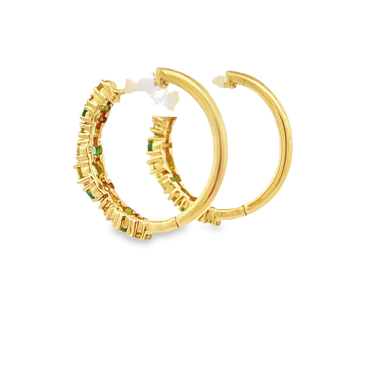 1.21ct Peridot Emerald Hoop Earrings 18KT Yellow Gold