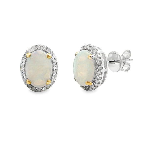 Genuine .20ct Opal Diamond Earrings 10KT White Gold