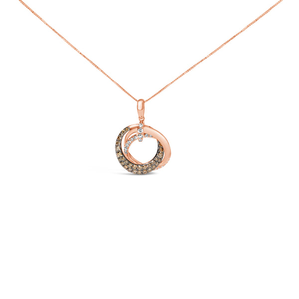 14K Rose Gold 3/4 Cttw Brown and White Diamond Interlocking Circle Hoop 18" Inch Pendant Necklace (G-H Color, SI2-I1 Clarity)