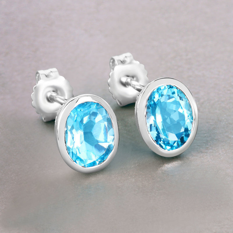 4.00 Carat Genuine Swiss Blue Topaz .925 Sterling Silver Earrings