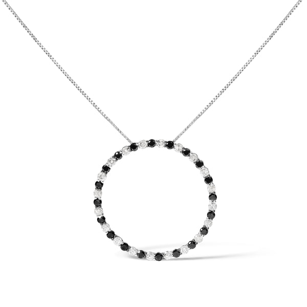 .925 Sterling Silver 2.0 Cttw Round-Cut Natural Treated Black and White Diamond Pendant Necklace - 18"