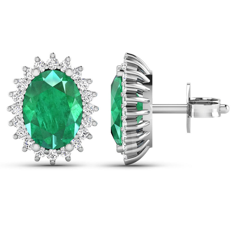 2.66 Carat Genuine Zambian Emerald and White Diamond 14K White Gold Earrings