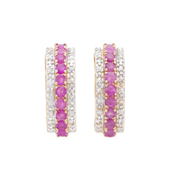 18k Yellow Gold Plated 925 Sterling Silver Ruby 0.21 Diamond Earrings for Women