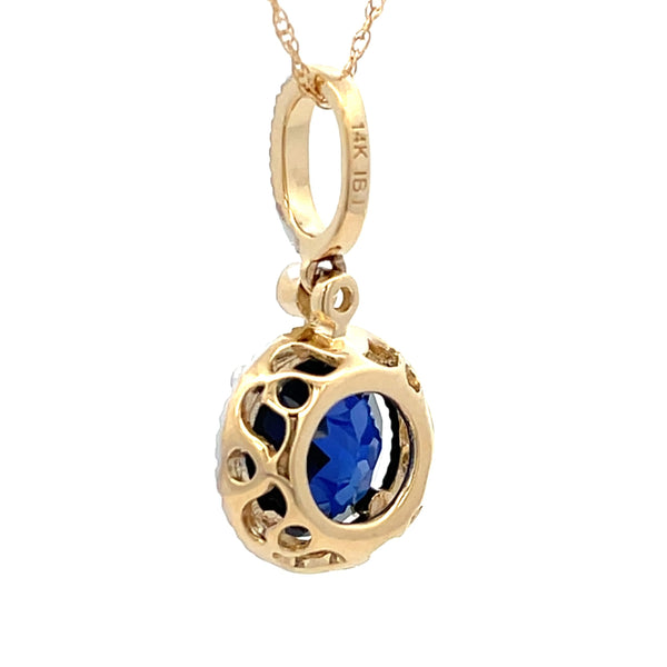 Created Sapphire Fashion Pendants 14KT Yellow Gold