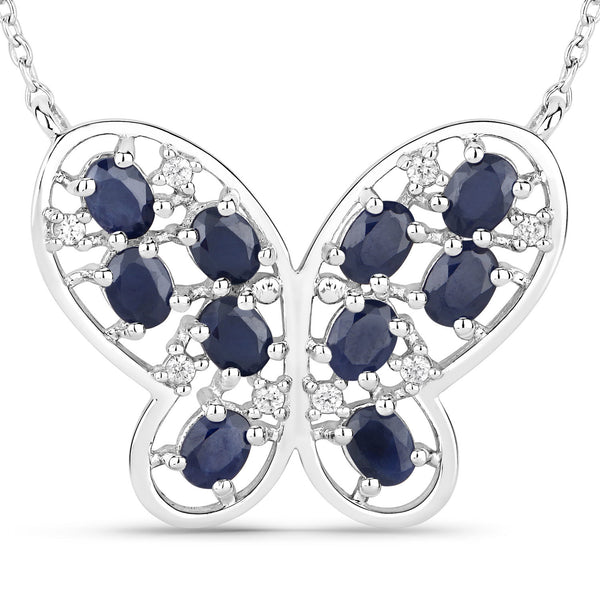 2.16 Carat Genuine Blue Sapphire and White Zircon .925 Sterling Silver Necklace