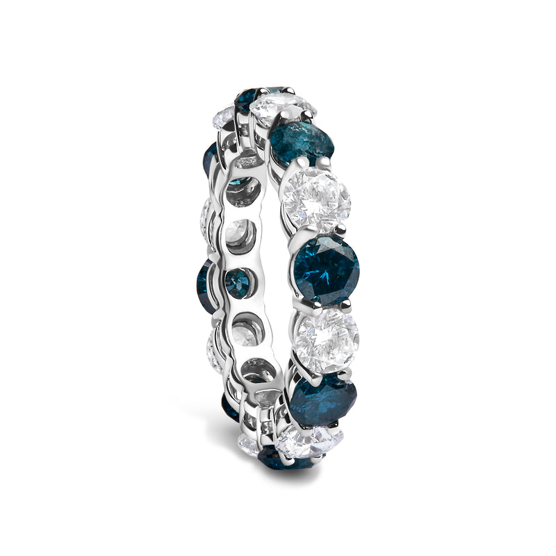 14K White Gold 6 1/4 Cttw Alternating Lab-Grown White and Natural Treated Blue Diamond Eternity Band Ring (F-G Color, VS1-VS2 Clarity)