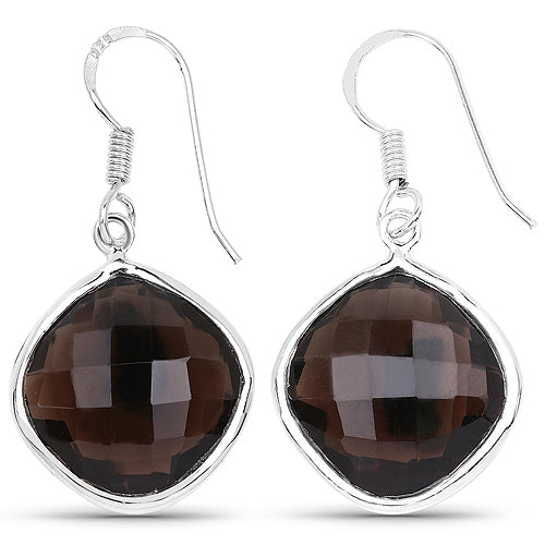 22.80 Carat Genuine Smoky Quartz .925 Sterling Silver Earrings